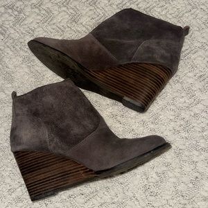Grey Leather Ankle Boots (Booties) BCBGeneration Wedge Heel